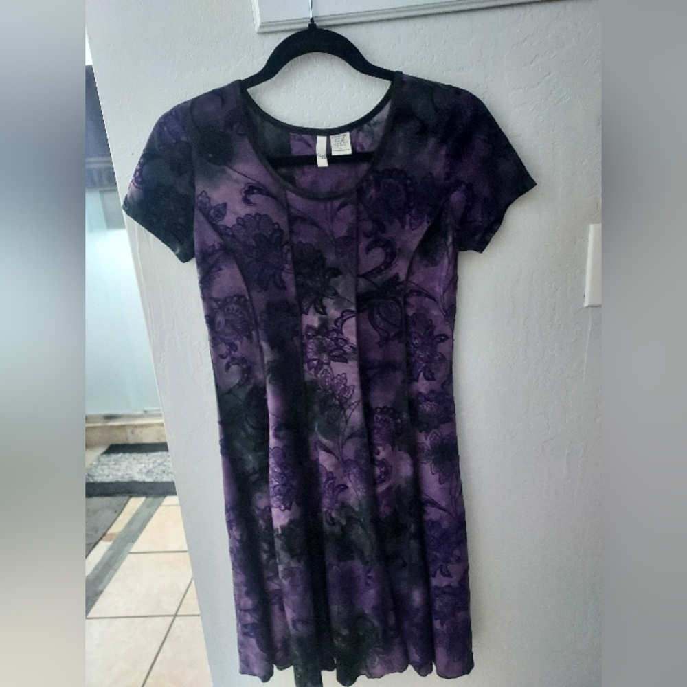 Sami & Jo Vtg 90s Y2K Purple Black Mesh Burnout Velvet Skater Dress S Whimsigoth
